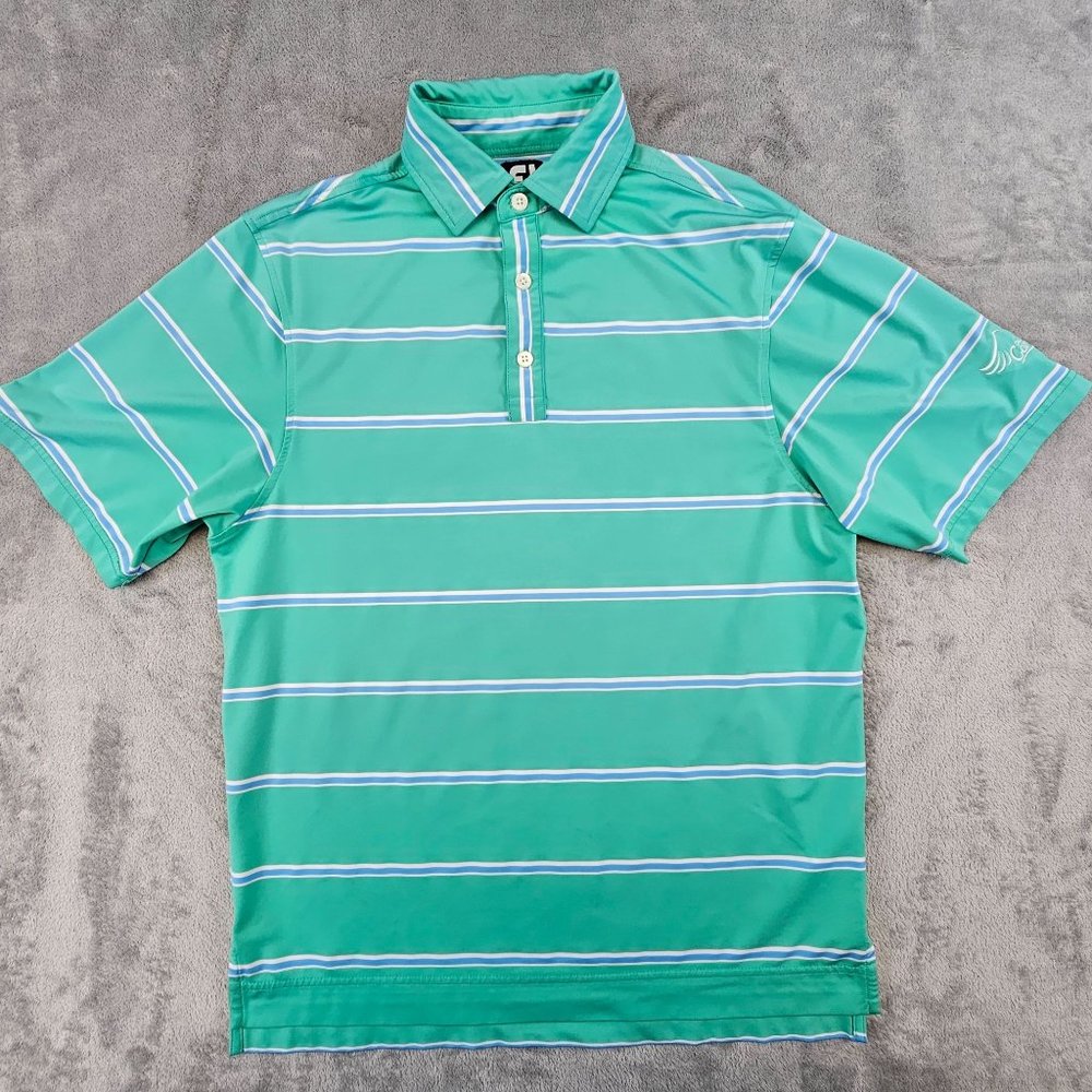 FootJoy Polo Shirt Men's‎ Small Green Striped Old Corkscrew Golf Club Estero FL.